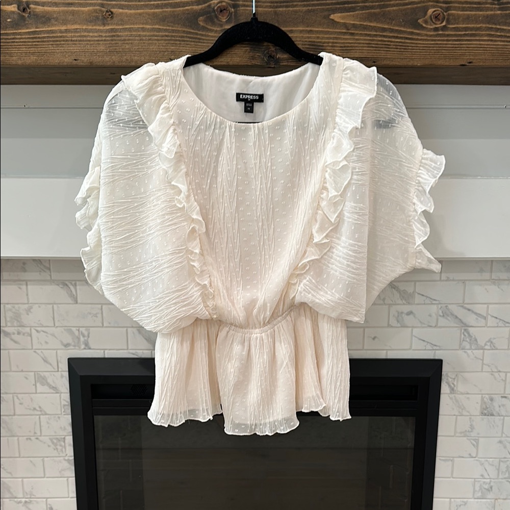Express cream White Ruffled Peplum Blouse clip dot 4 for $20